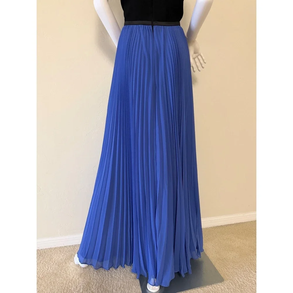 Halston Heritage Periwinkle Black Pleated Halter Maxi Gown Dress Size 12 New - Picture 16 of 17